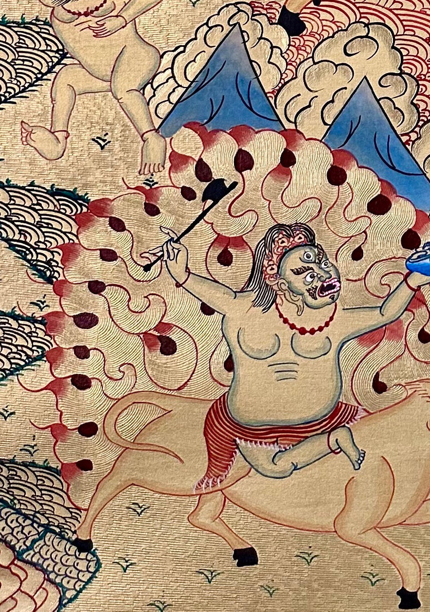 Palden Lhamo thangka, detail: bottom-left corner