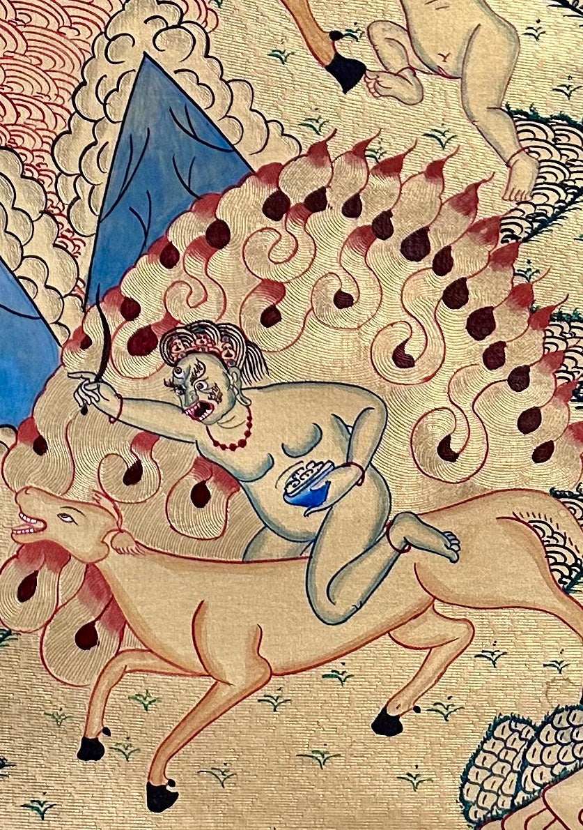 Palden Lhamo thangka, detail: bottom-right corner