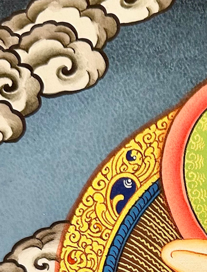 Samantabhadra (Primordial Buddha) thangka, detail: top-left corner