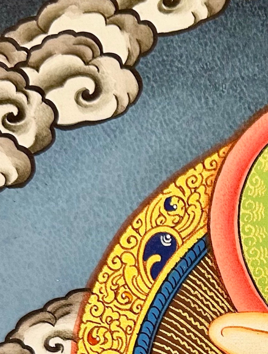 Samantabhadra (Primordial Buddha) thangka, detail: top-left corner
