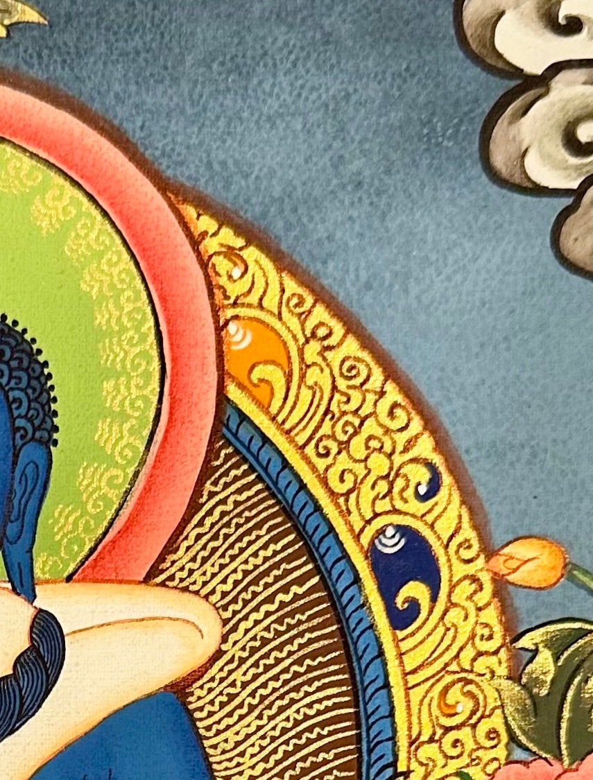 Samantabhadra (Primordial Buddha) thangka, detail: top-right corner