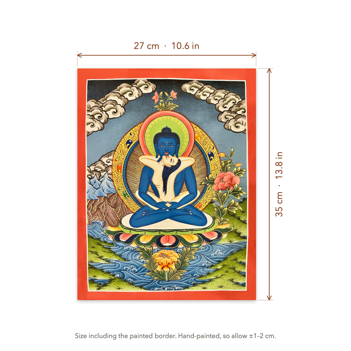 Size diagram: 27 × 35 cm (10.6 × 13.8 in), including the painted border