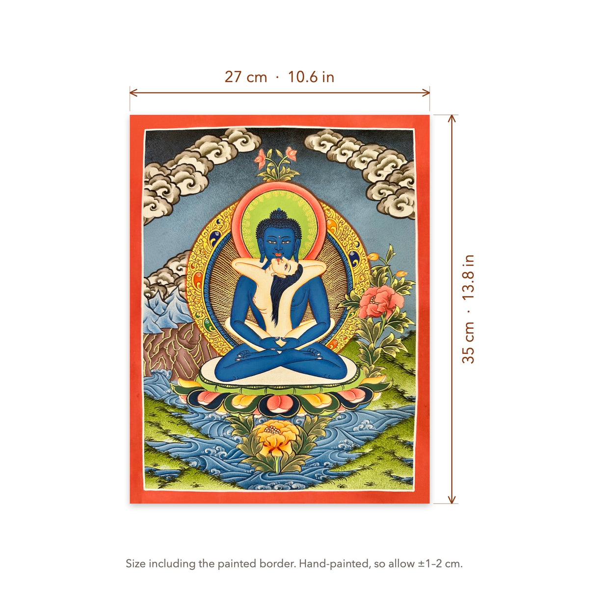Size diagram: 27 × 35 cm (10.6 × 13.8 in), including the painted border