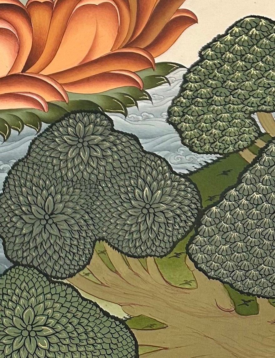 White Tara thangka, detail: bottom-right corner