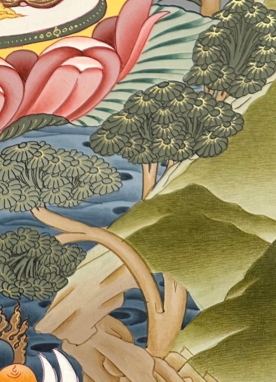 Green Tara thangka, detail: bottom-right corner