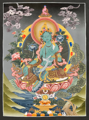 綠度母唐卡 – 43×58 cm · 精品