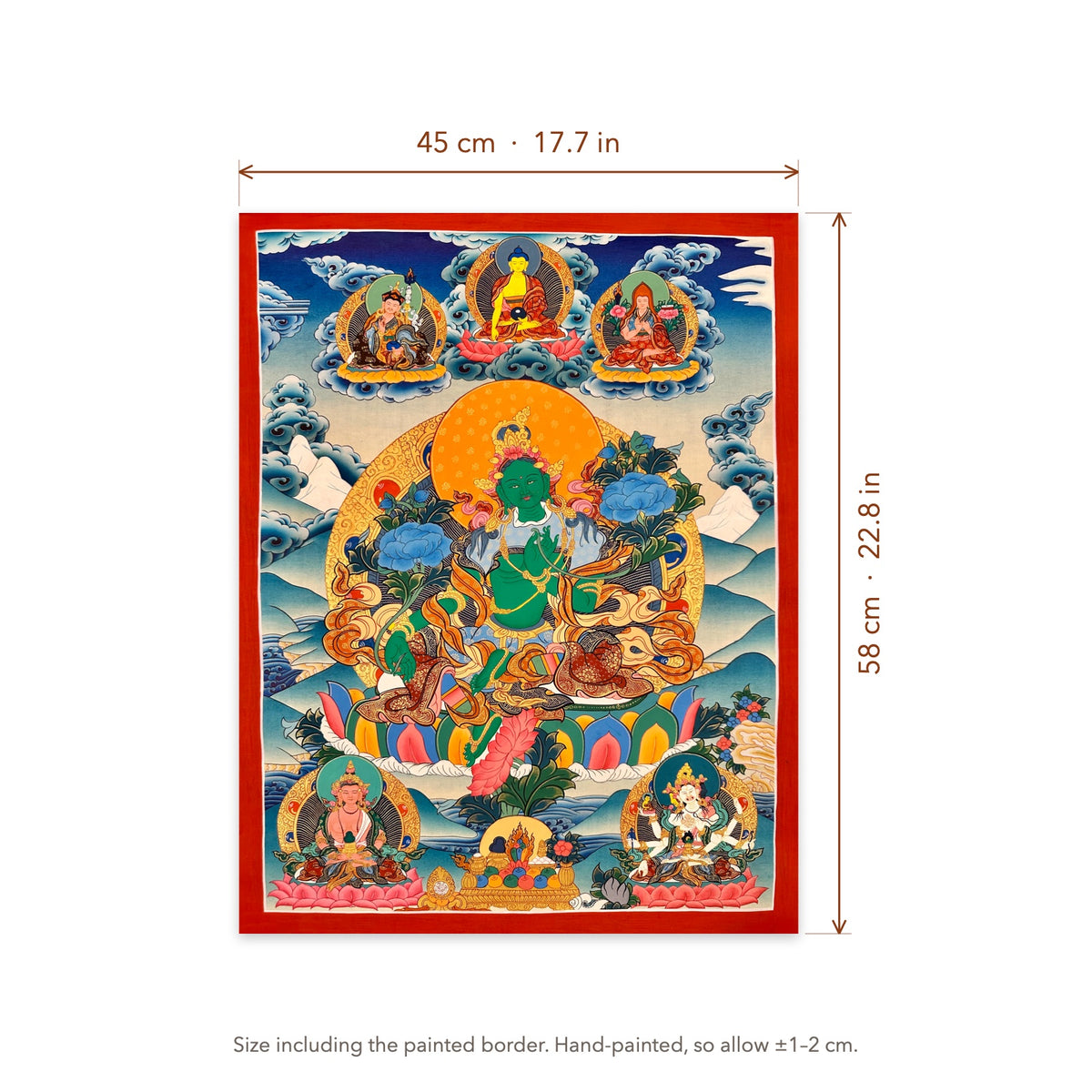 Size diagram: 45 × 58 cm (17.7 × 22.8 in), including the painted border
