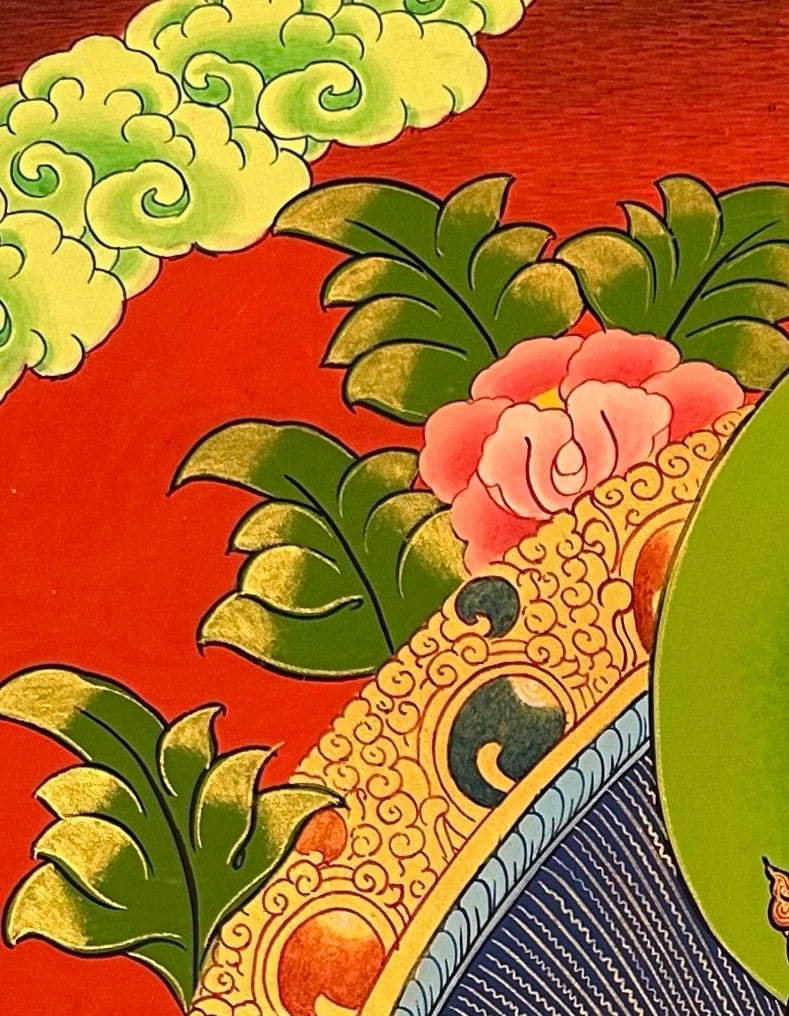 Jambhala thangka, detail: top-left corner