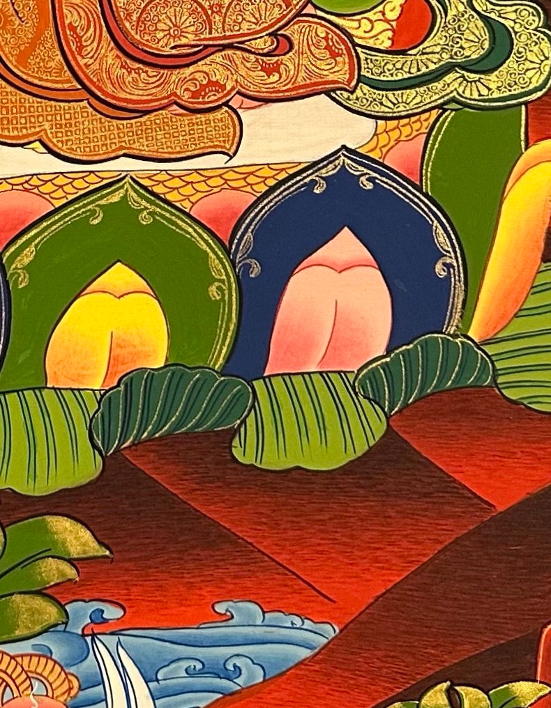 Jambhala thangka, detail: bottom-right corner