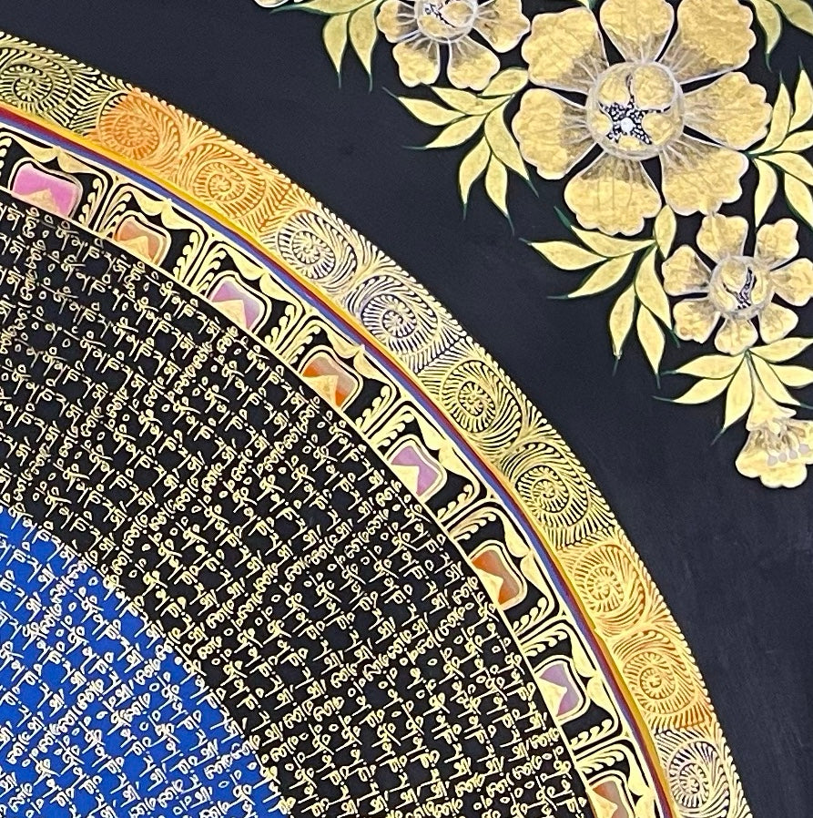 Mantra Mandala thangka, detail: top-right corner