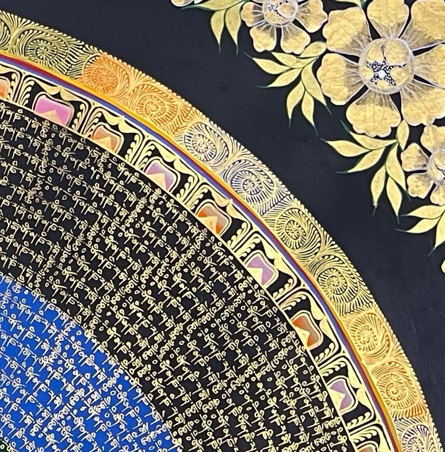 Mantra Mandala thangka, detail: top-right corner