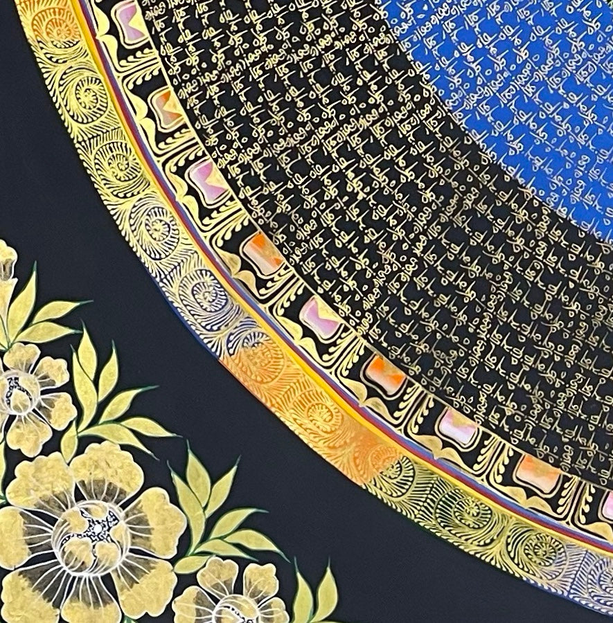 Mantra Mandala thangka, detail: bottom-left corner