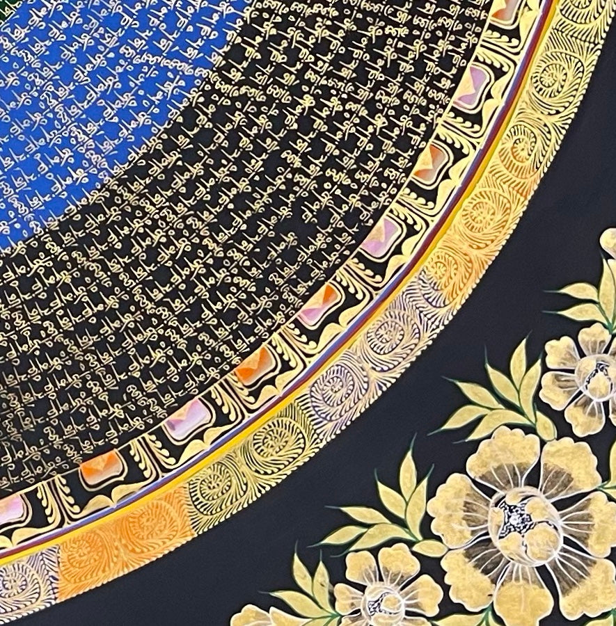 Mantra Mandala thangka, detail: bottom-right corner