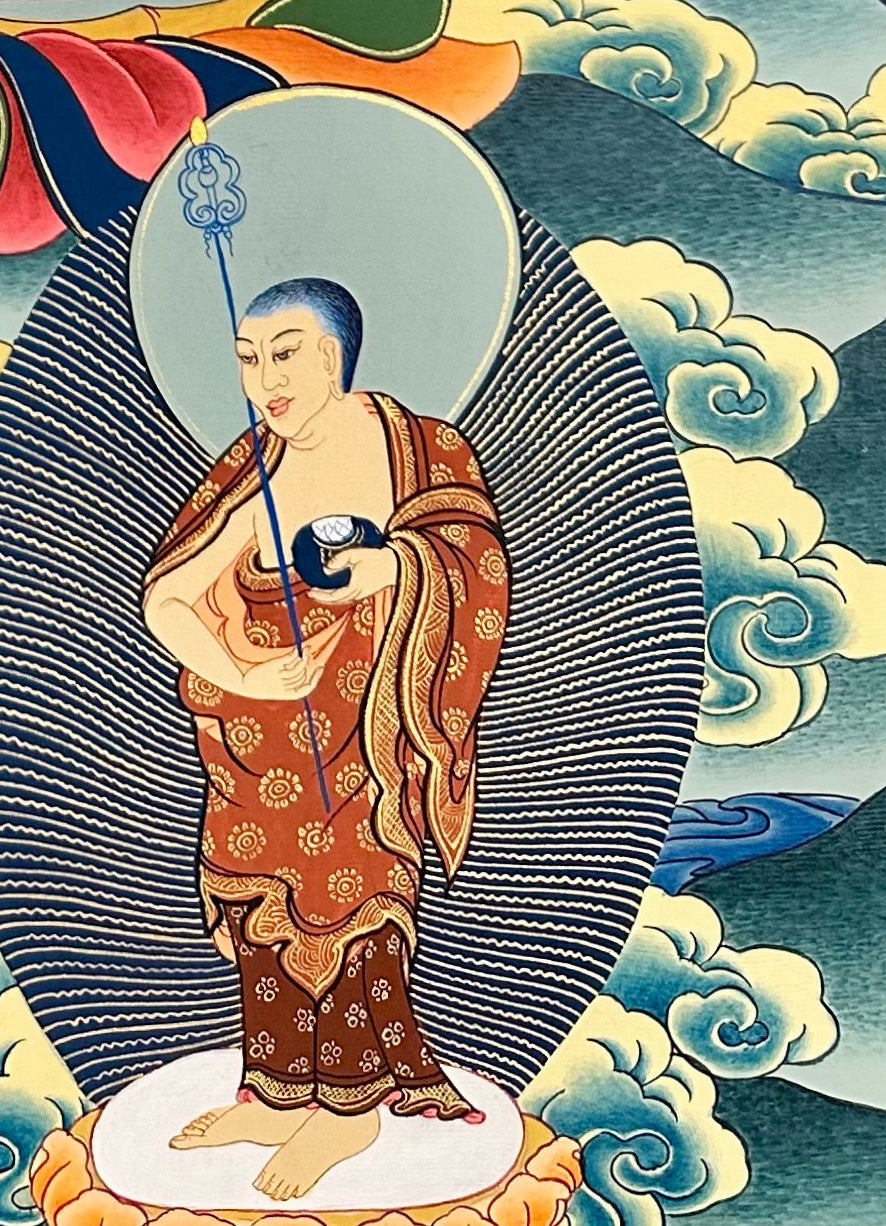 Shakyamuni Buddha thangka, detail: bottom-right corner