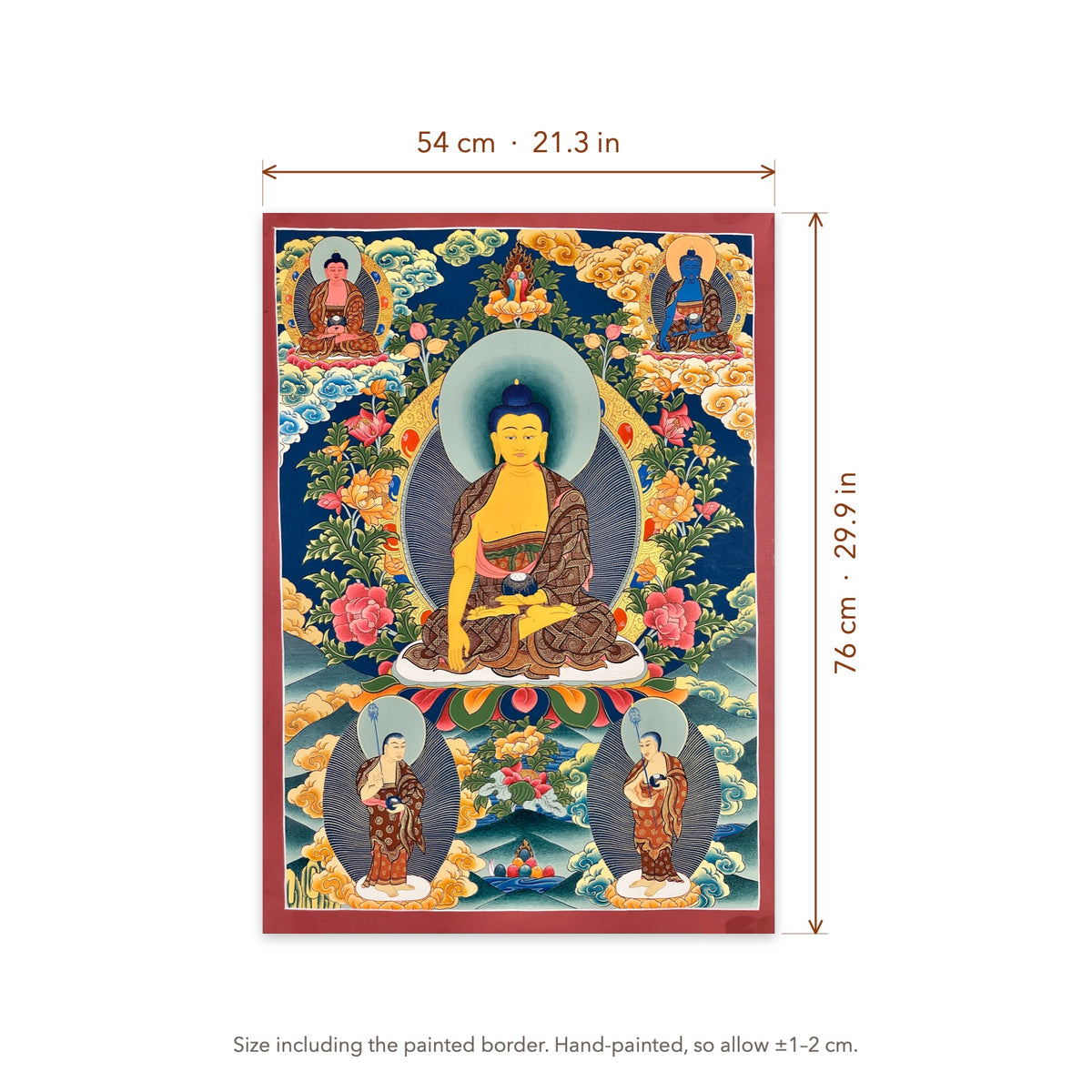 Size diagram: 54 × 76 cm (21.3 × 29.9 in), including the painted border