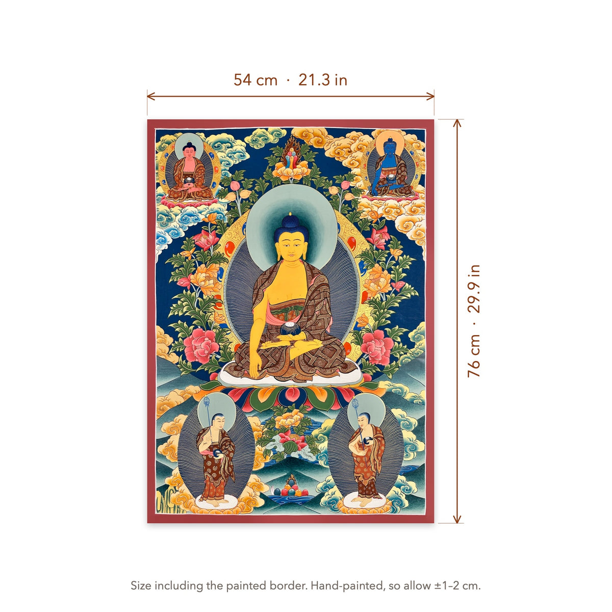 Size diagram: 54 × 76 cm (21.3 × 29.9 in), including the painted border