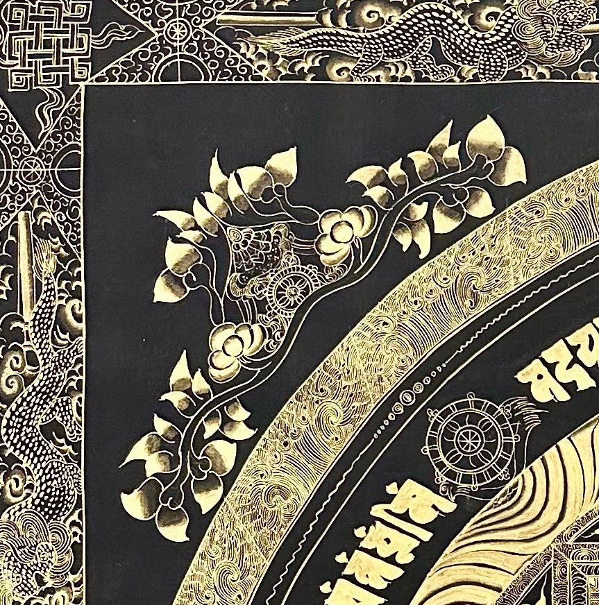 Kalachakra Mandala thangka, detail: top-left corner