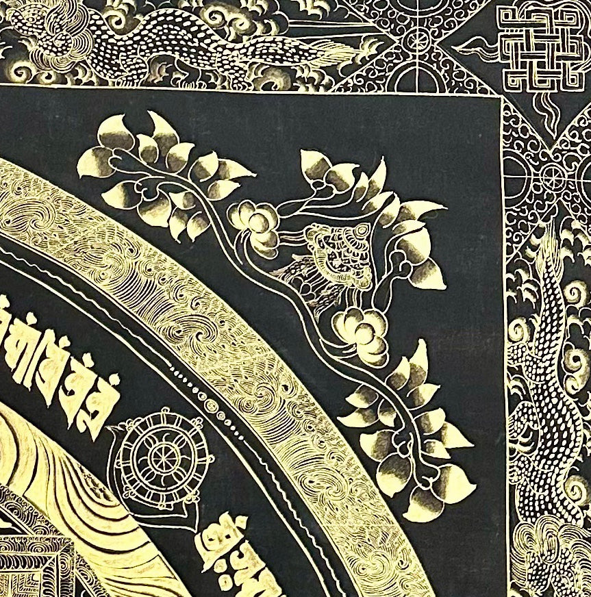 Kalachakra Mandala thangka, detail: top-right corner