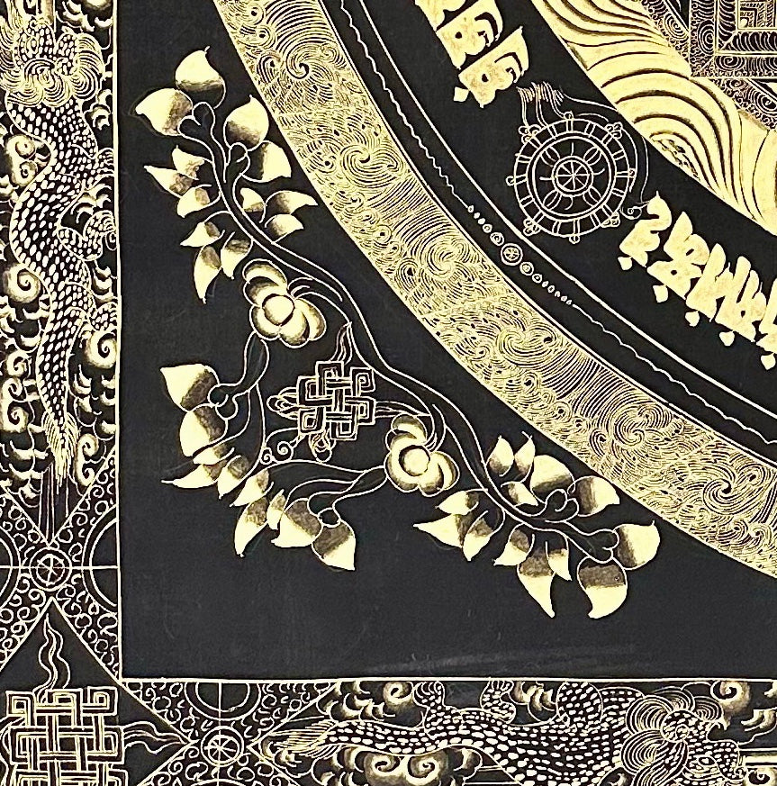 Kalachakra Mandala thangka, detail: bottom-left corner