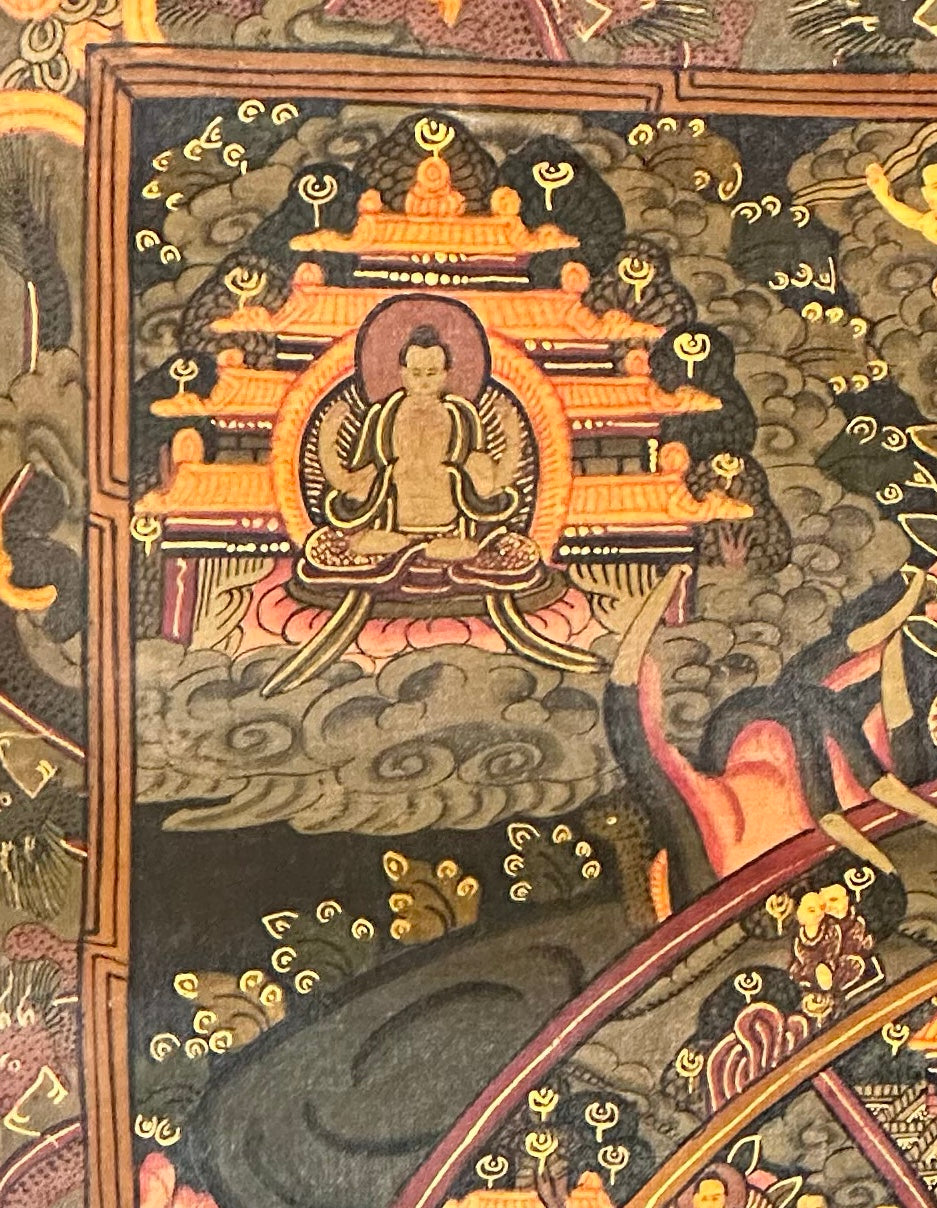 Wheel of Life thangka, detail: top-left corner