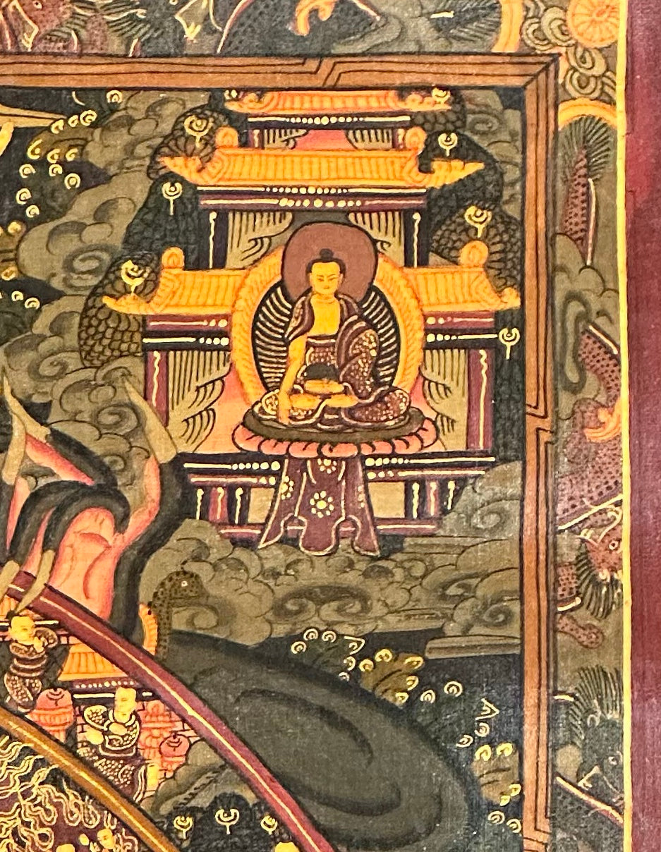 Wheel of Life thangka, detail: top-right corner