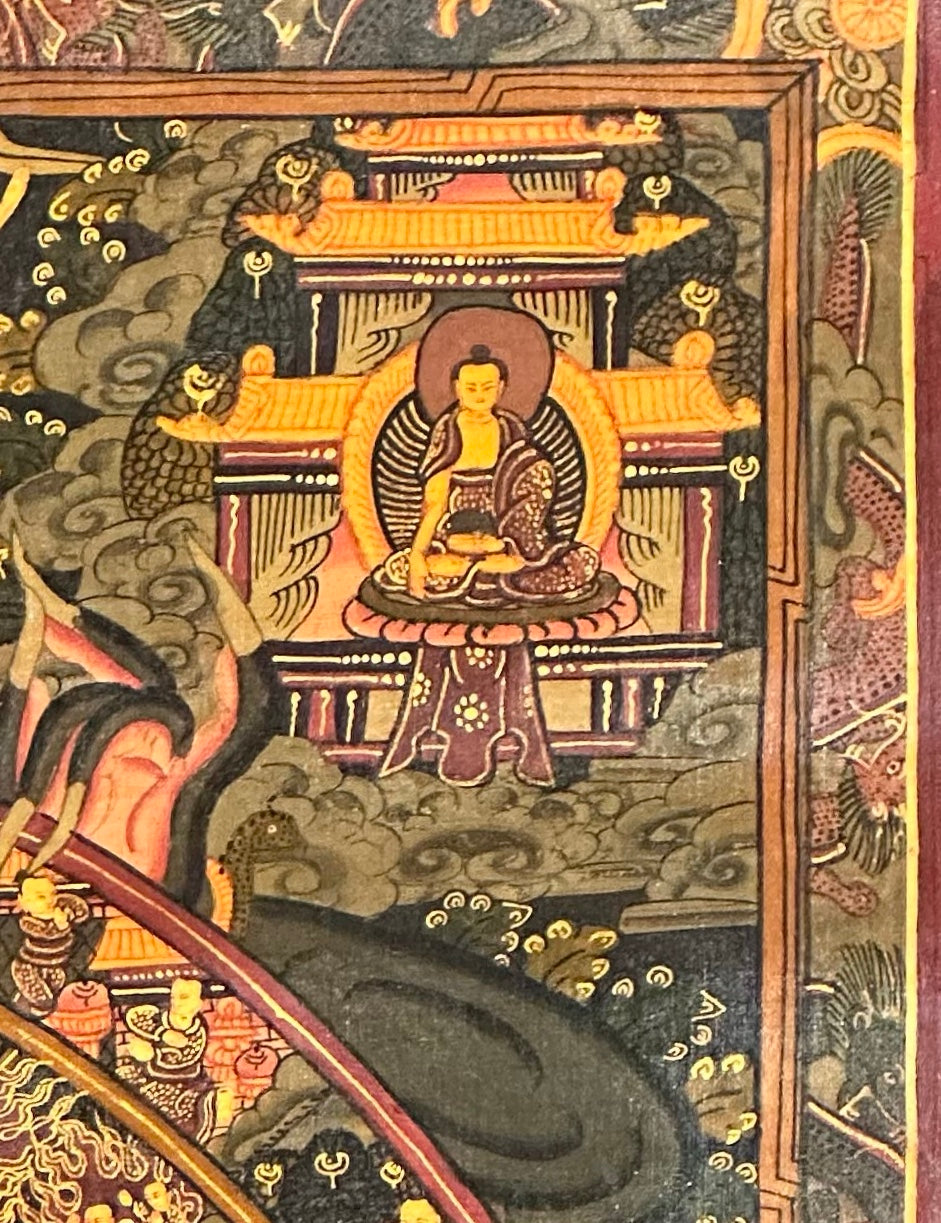 Wheel of Life thangka, detail: top-right corner