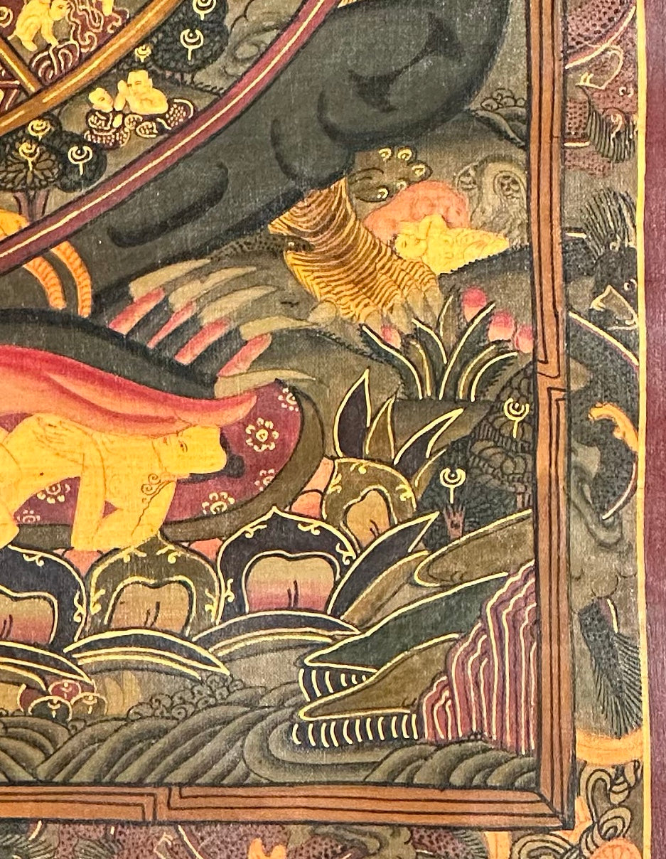 Wheel of Life thangka, detail: bottom-right corner