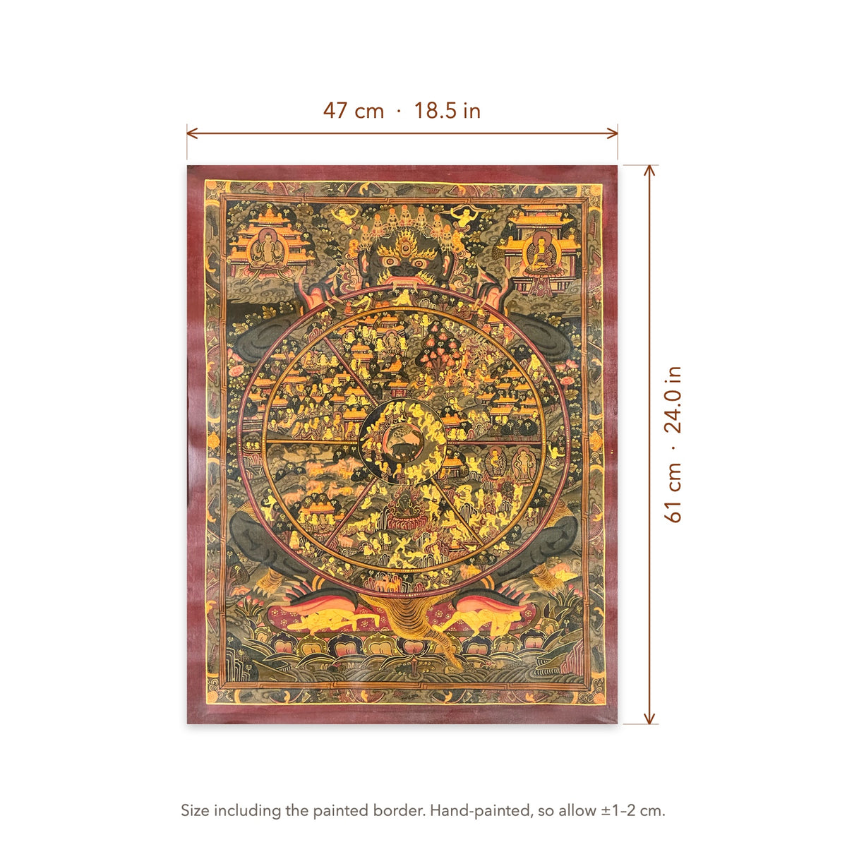 Size diagram: 47 × 61 cm (18.5 × 24.0 in), including the painted border