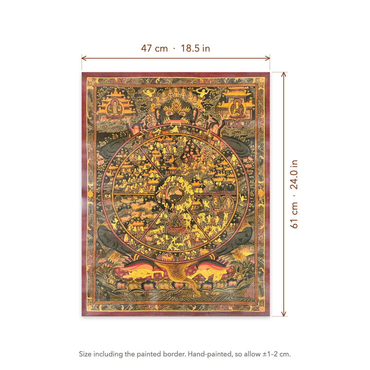 Size diagram: 47 × 61 cm (18.5 × 24.0 in), including the painted border