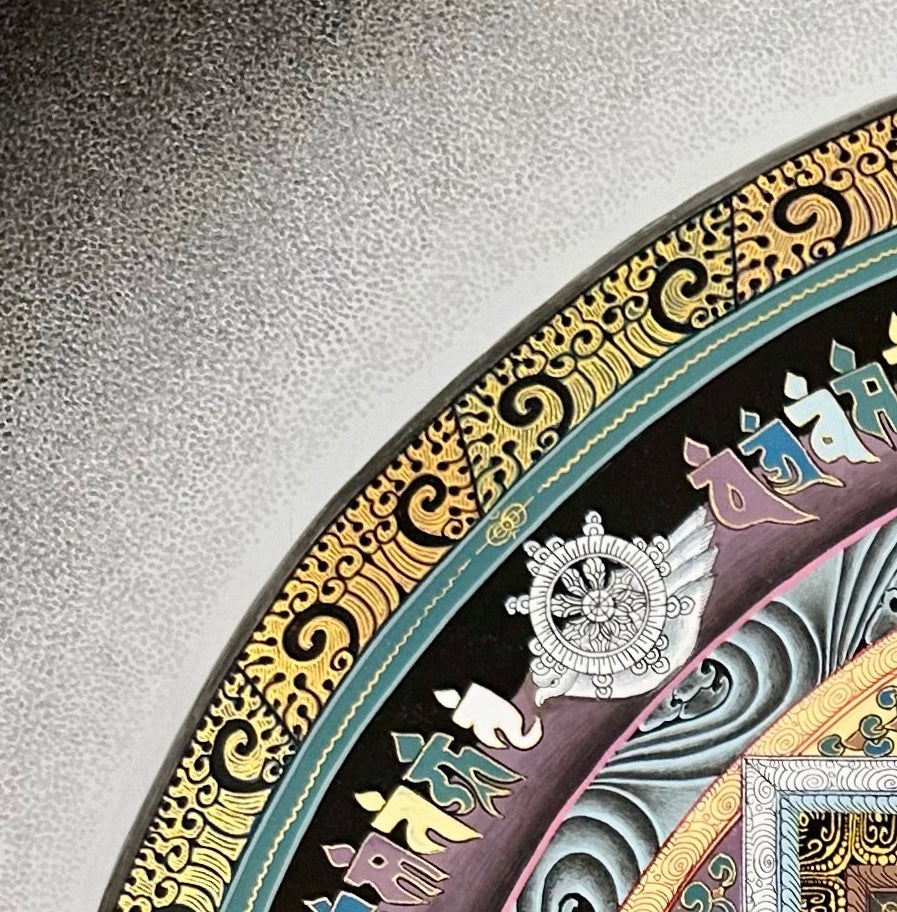 Kalachakra Mandala thangka, detail: top-left corner