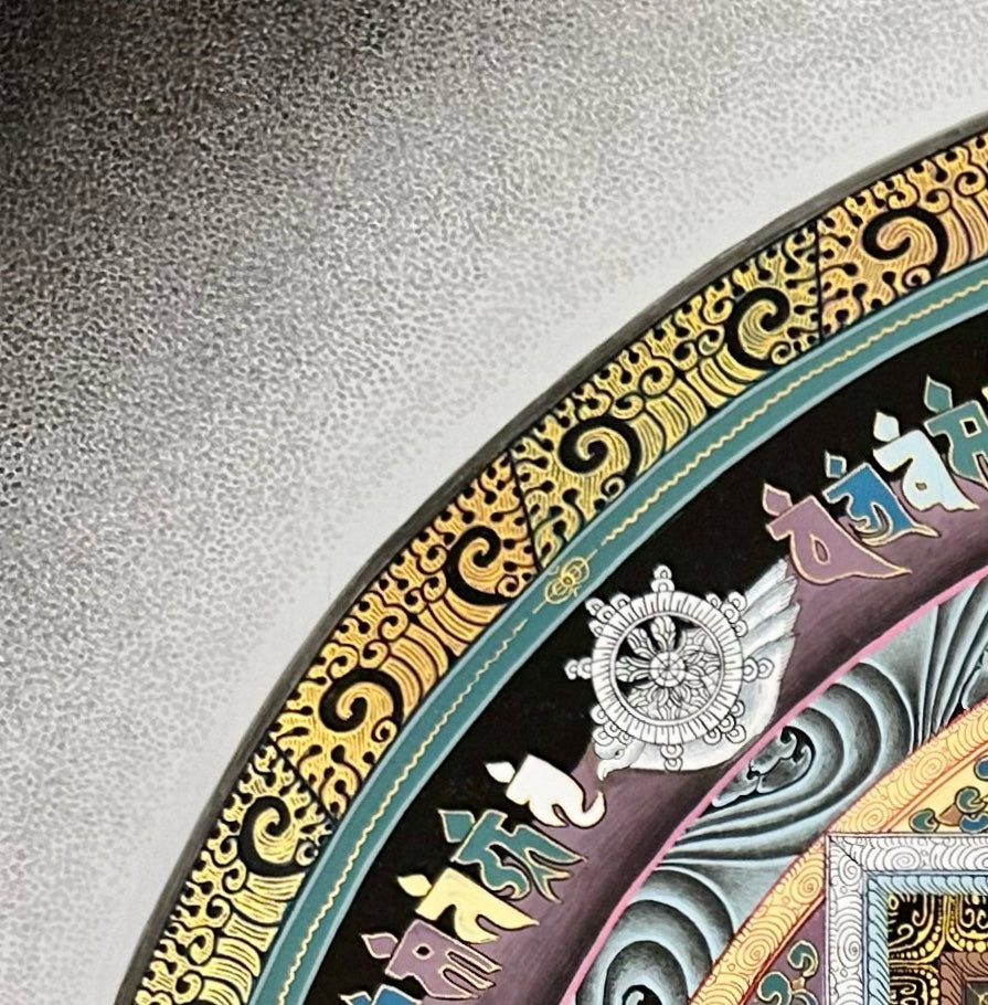Kalachakra Mandala thangka, detail: top-left corner