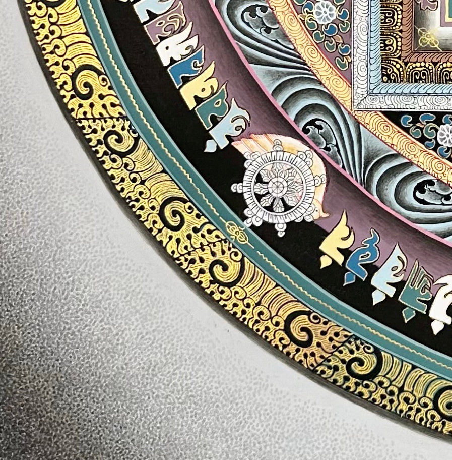 Kalachakra Mandala thangka, detail: bottom-left corner