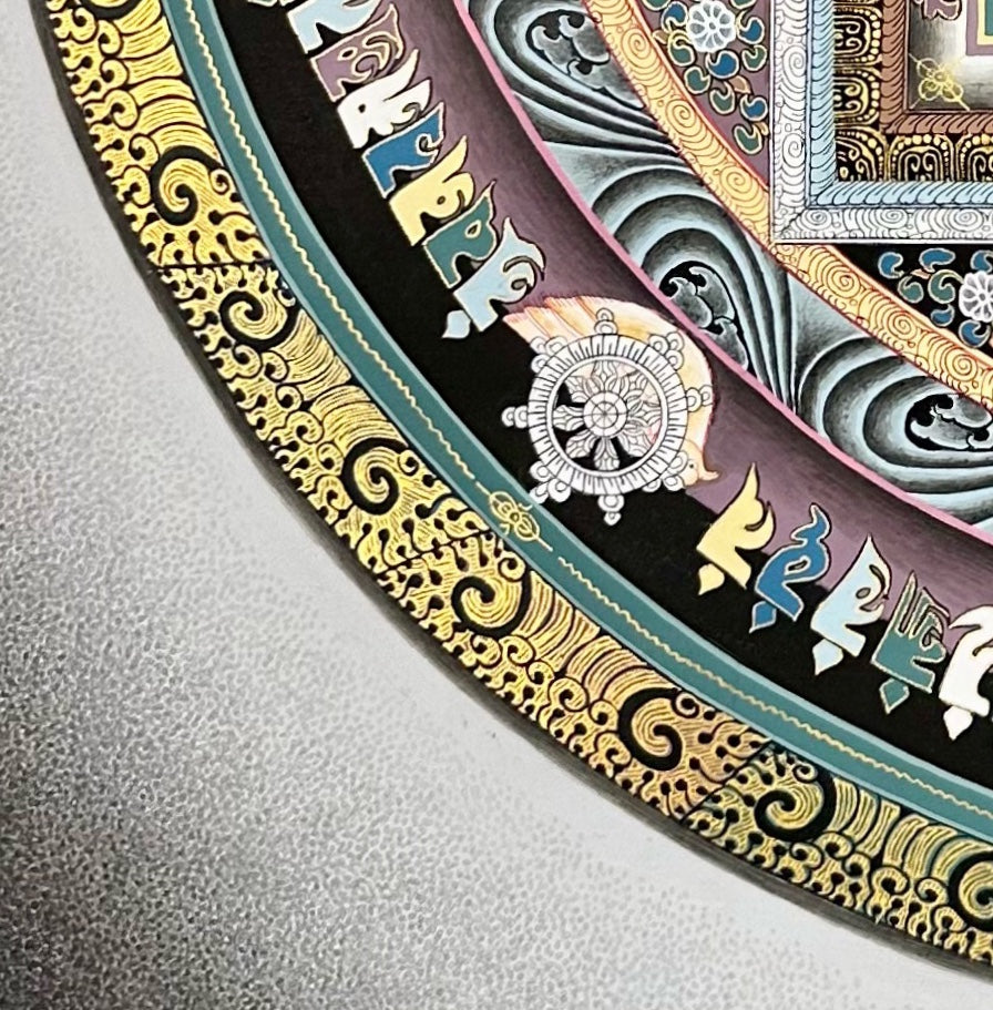 Kalachakra Mandala thangka, detail: bottom-left corner