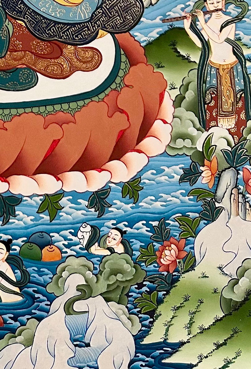 Saraswati thangka, detail: bottom-right corner