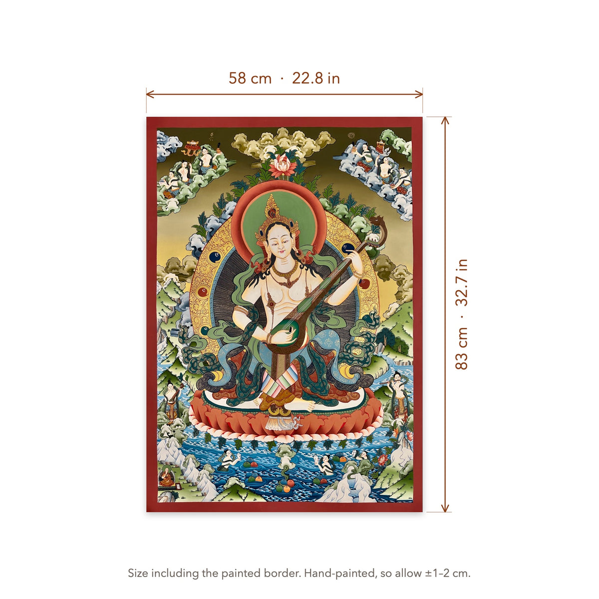 Size diagram: 58 × 83 cm (22.8 × 32.7 in), including the painted border