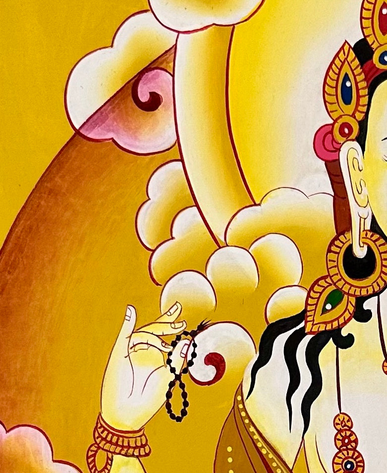 Chenrezig thangka, detail: top-left corner