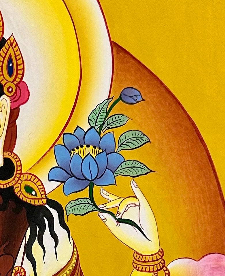 Chenrezig thangka, detail: top-right corner
