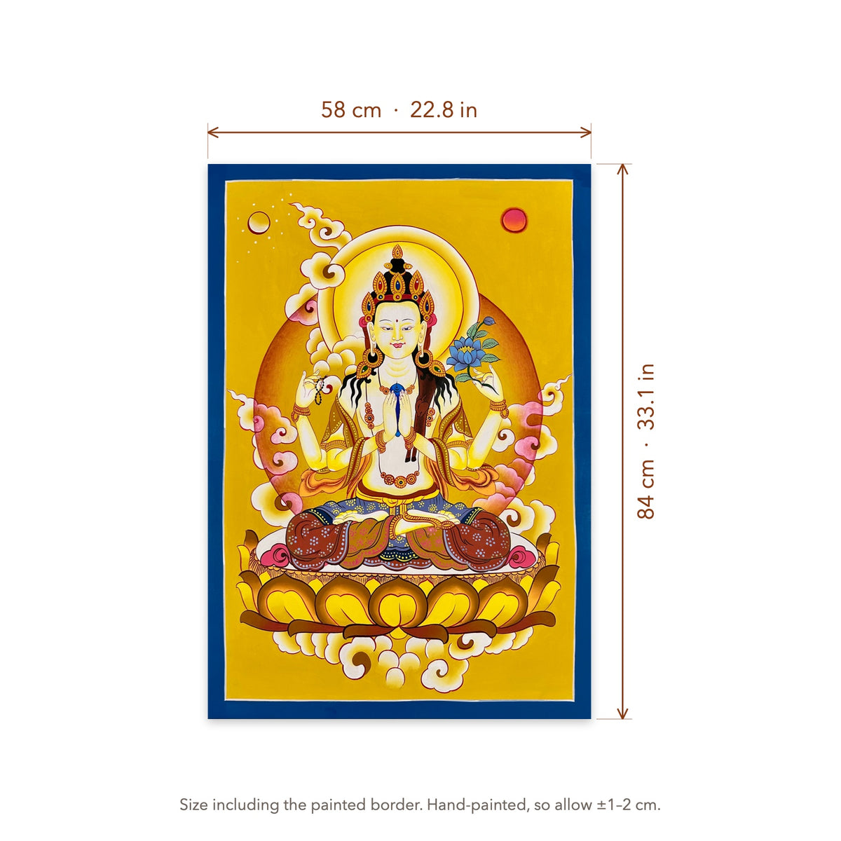 Size diagram: 58 × 84 cm (22.8 × 33.1 in), including the painted border