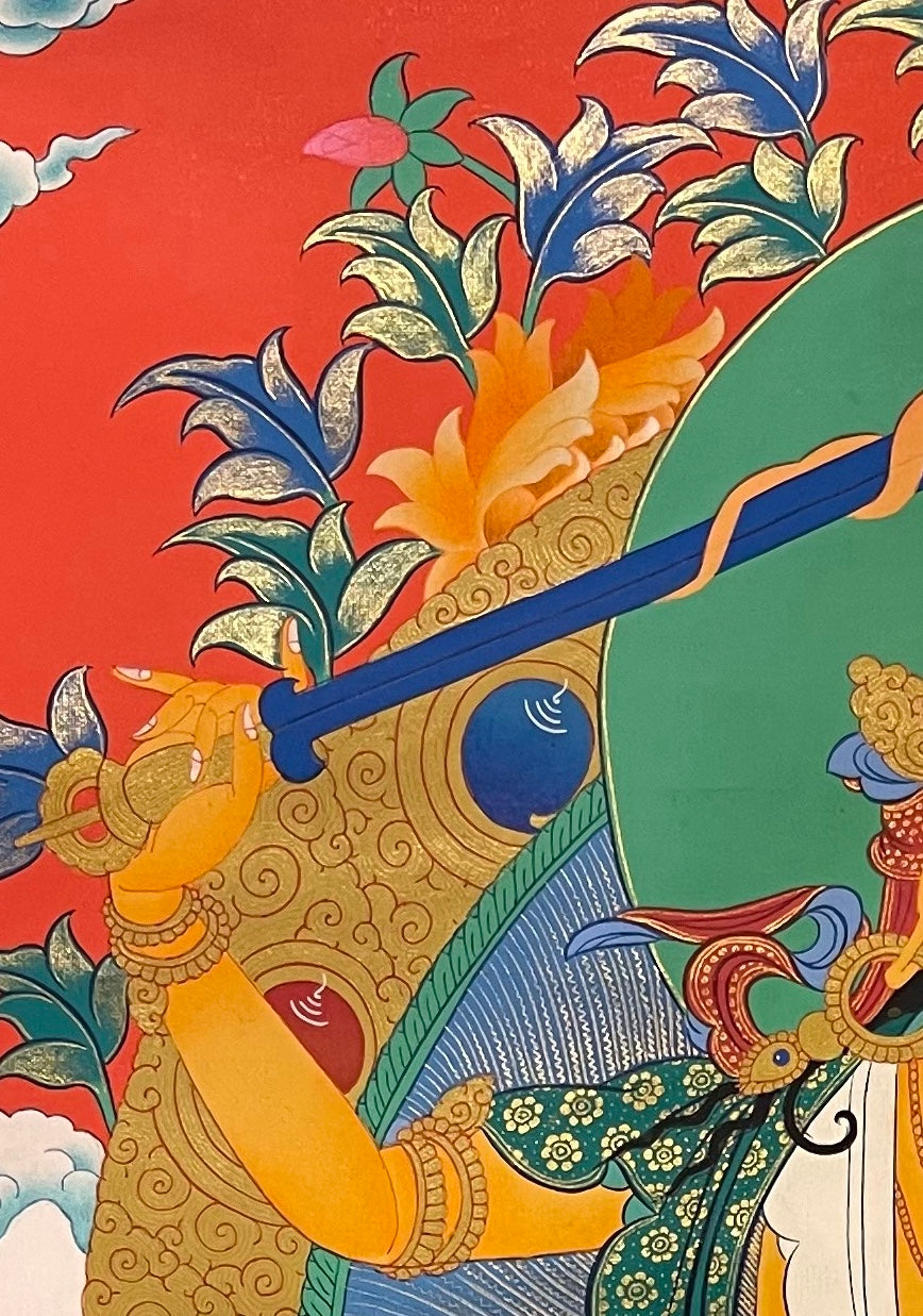 Manjushri thangka, detail: top-left corner