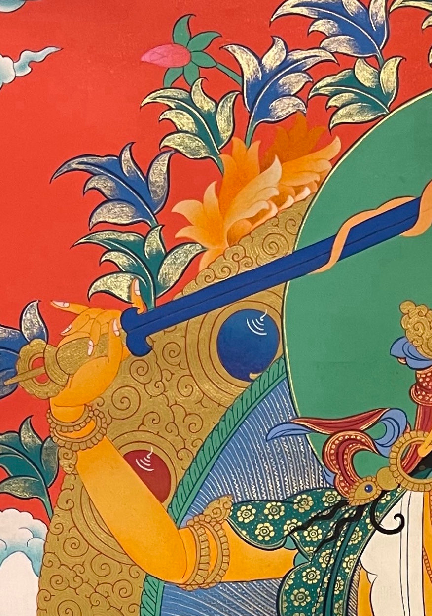 Manjushri thangka, detail: top-left corner