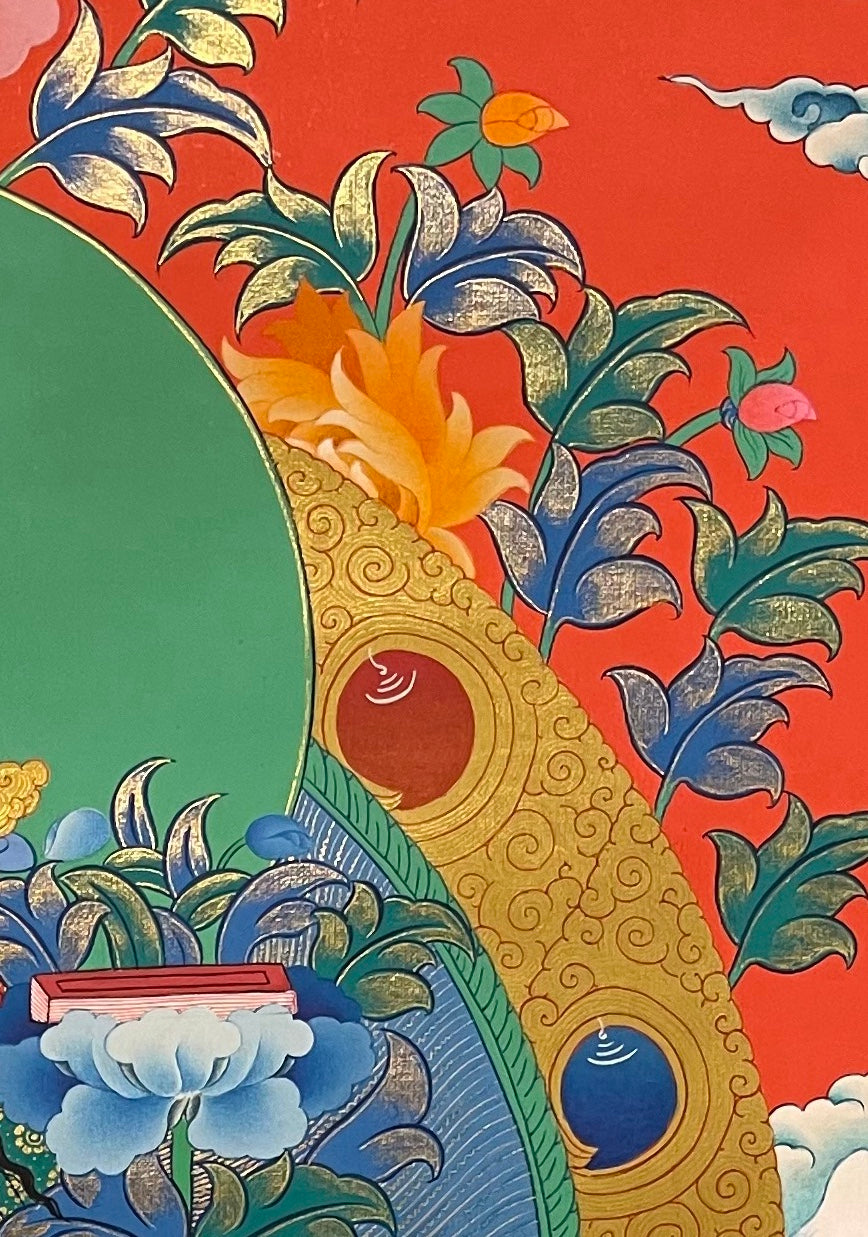 Manjushri thangka, detail: top-right corner