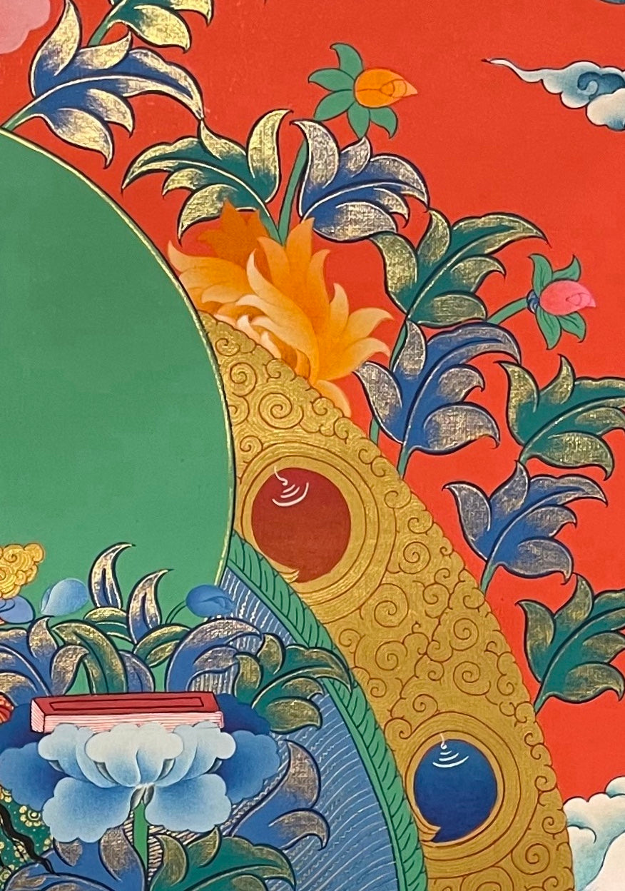 Manjushri thangka, detail: top-right corner