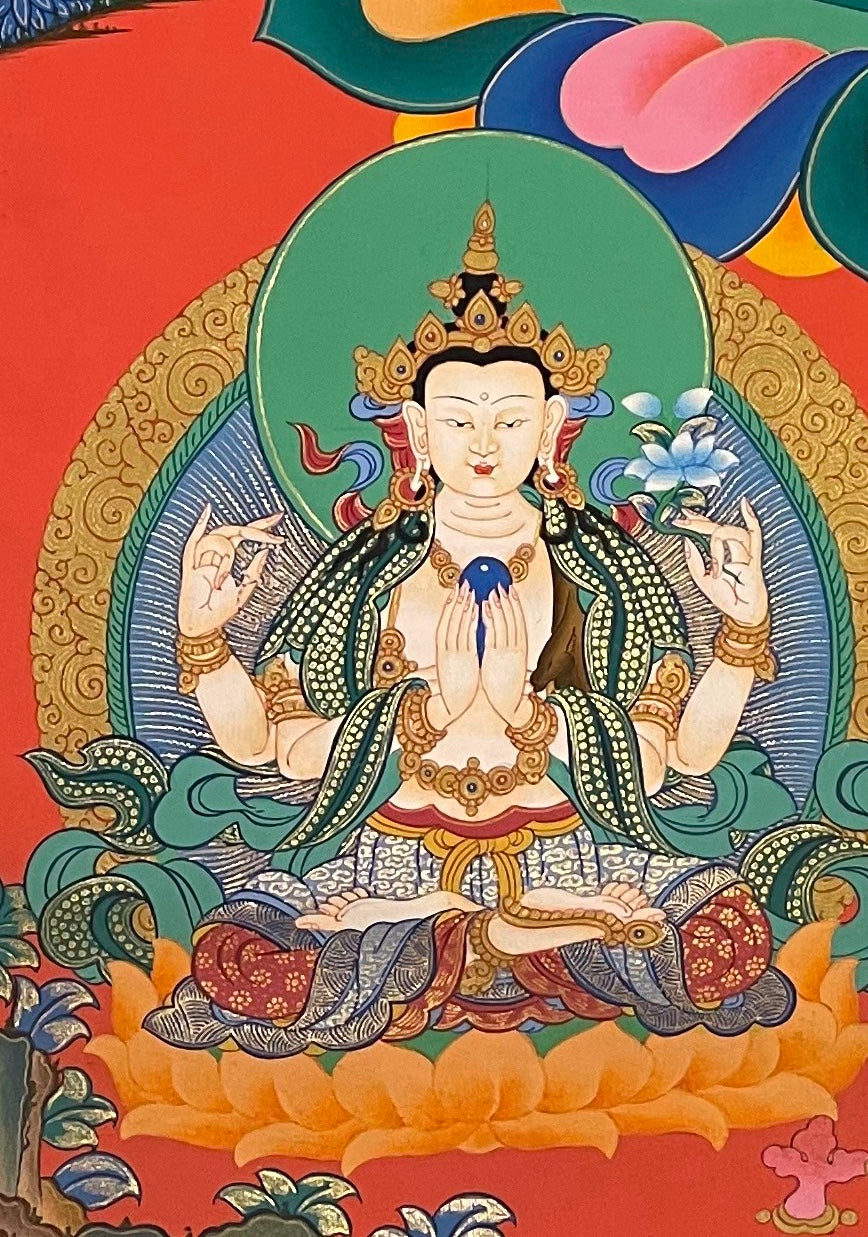 Manjushri thangka, detail: bottom-left corner