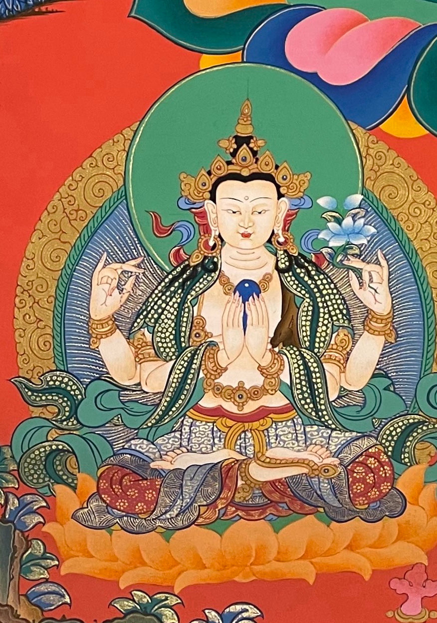 Manjushri thangka, detail: bottom-left corner