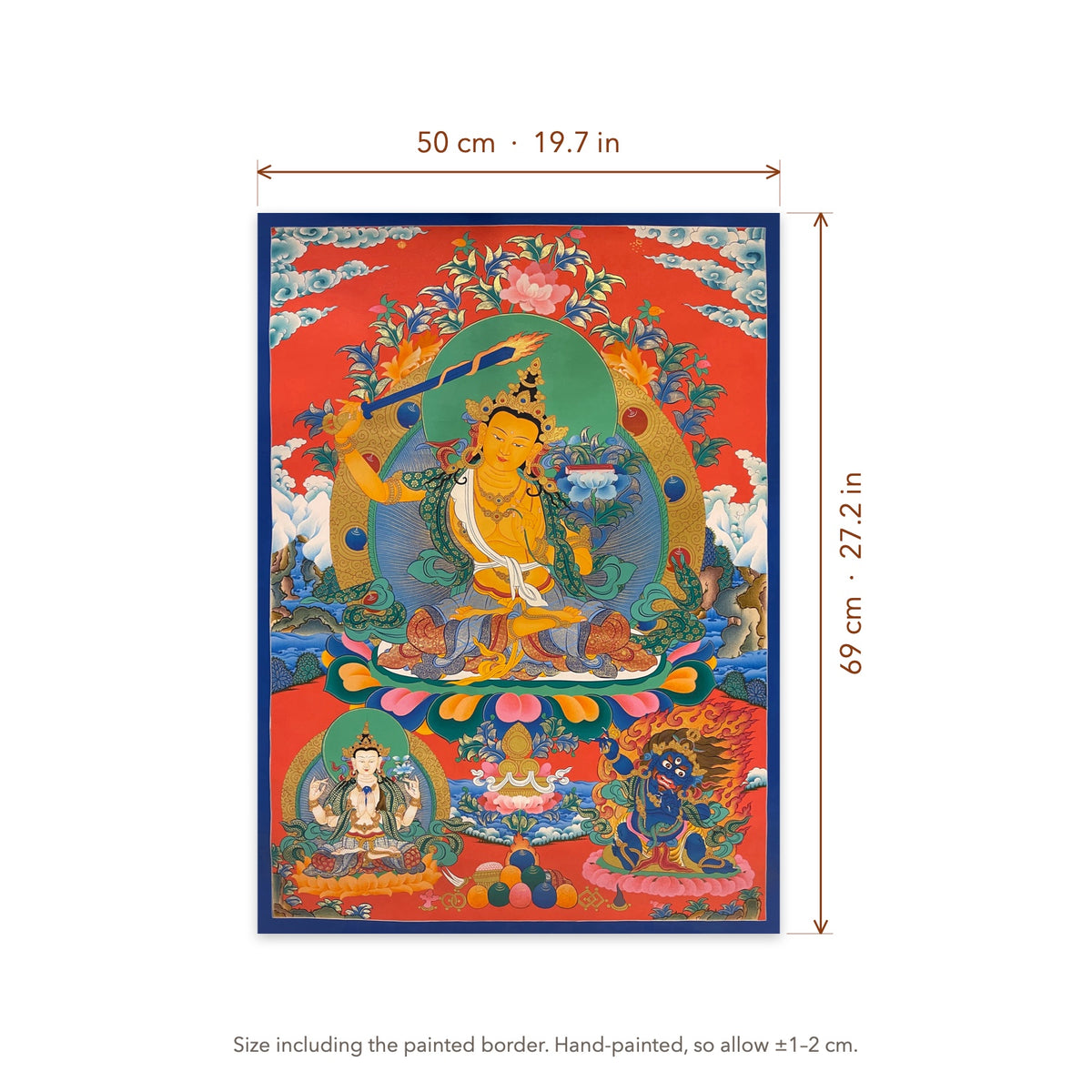 Size diagram: 50 × 69 cm (19.7 × 27.2 in), including the painted border