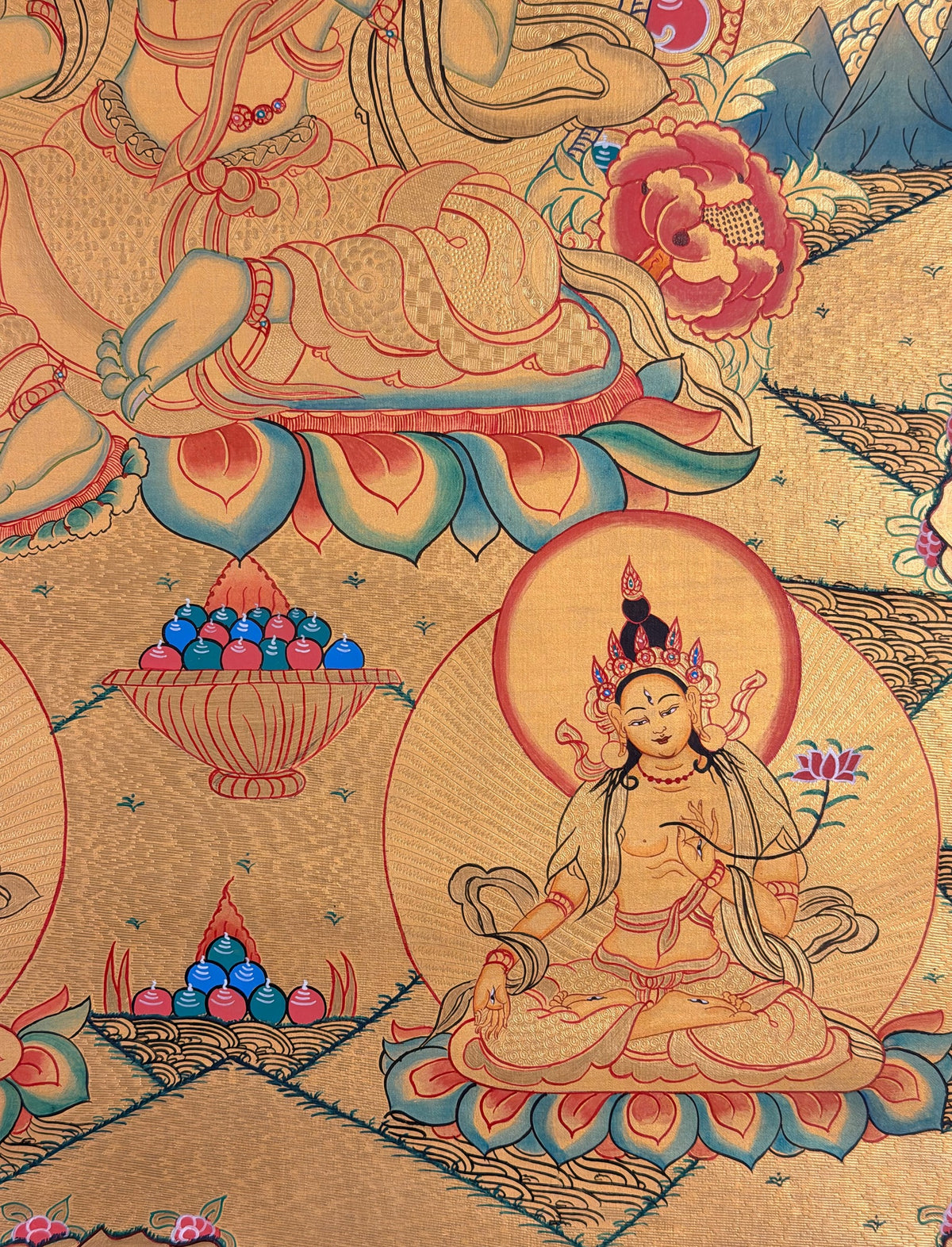 Green Tara thangka, close-up photo 2 of 5