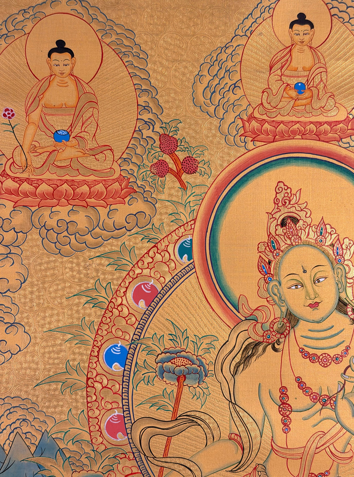 Green Tara thangka, close-up photo 3 of 5