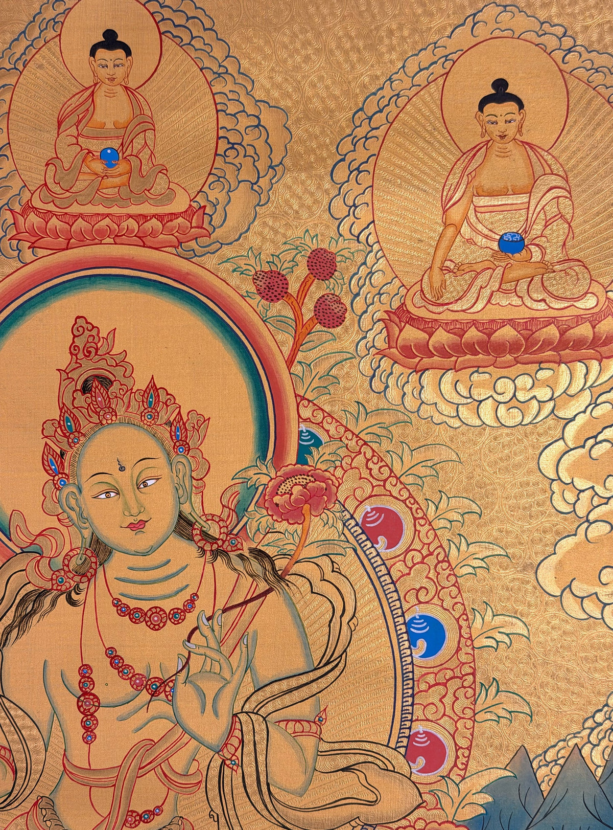 Green Tara thangka, close-up photo 4 of 5