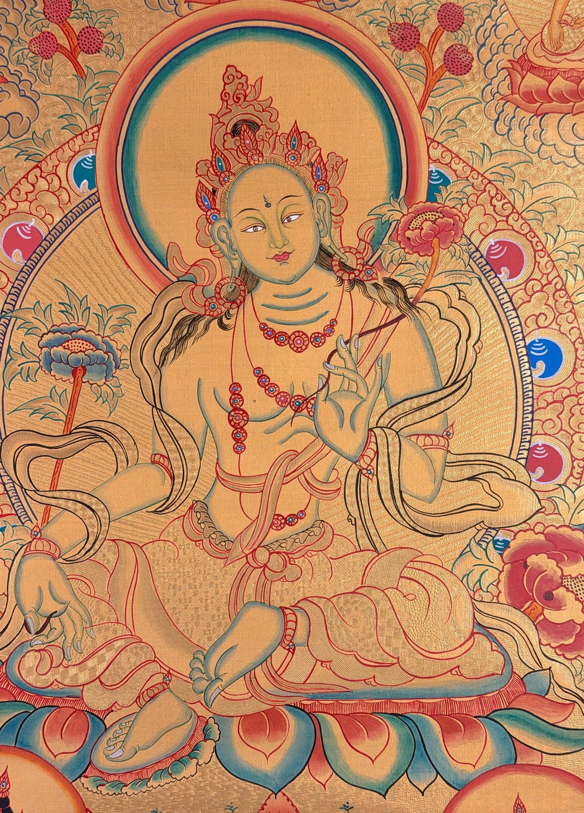 Green Tara thangka, close-up photo 5 of 5