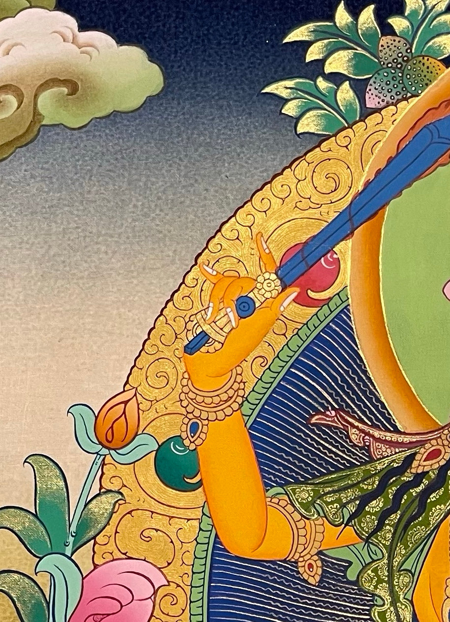 Manjushri thangka, detail: top-left corner
